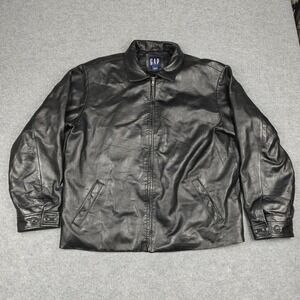 Vintage Gap Jacket Mens XL Black Leather Bomber Quilted Lined Full Zip Pockets